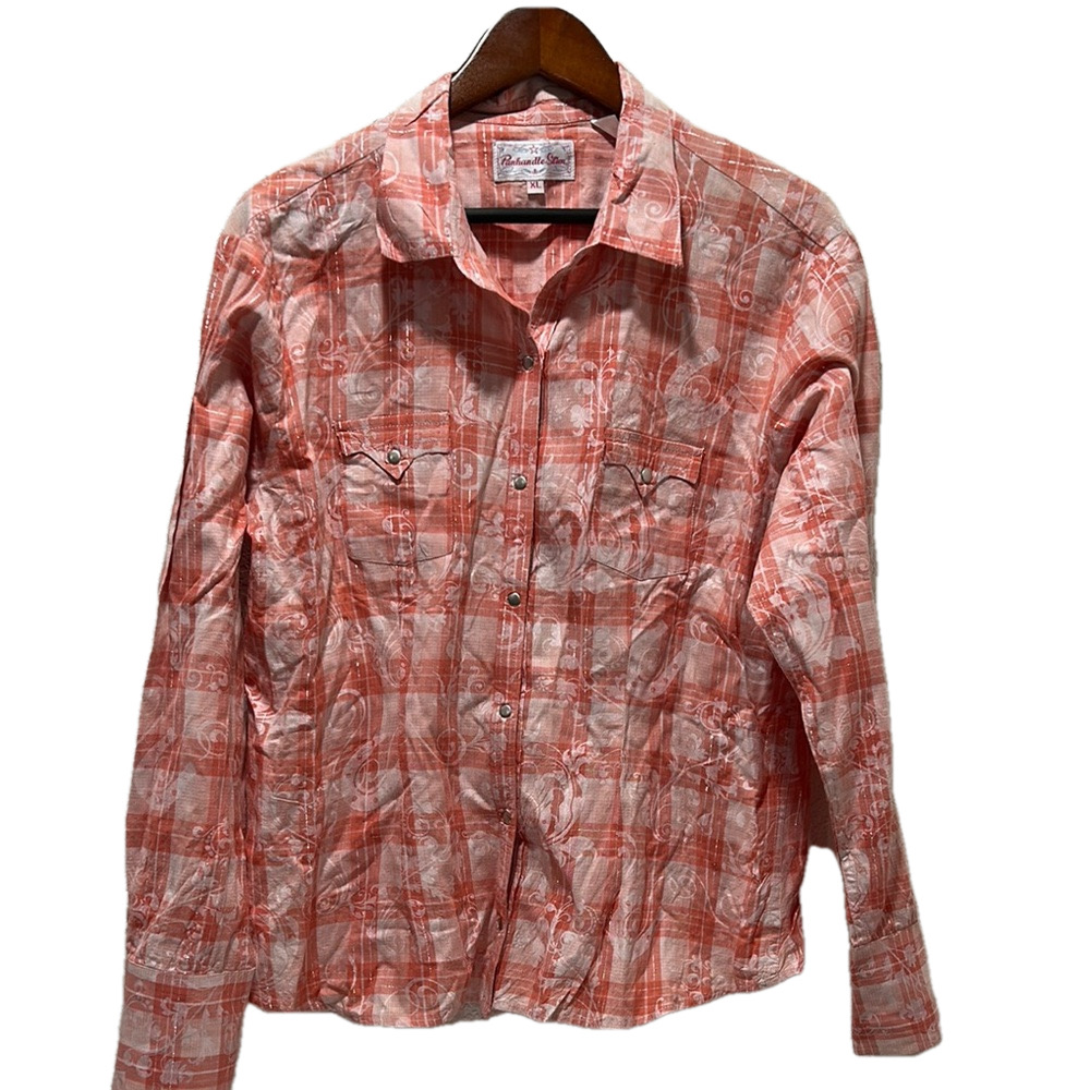 PANHANDLE slim (XL) Orange Plaid Button-Up Shirt GUC…
